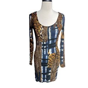 I Am Makali Alberto Makali Long Sleeve Sexy Mini Dress Animal Print Small